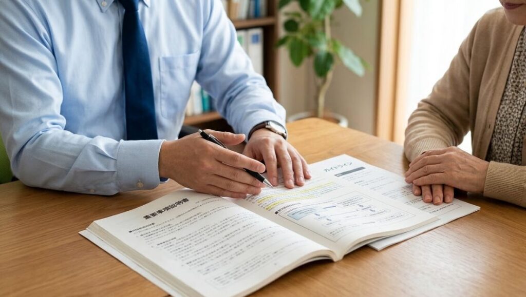 事故物件の重要事項説明書を読む不動産営業